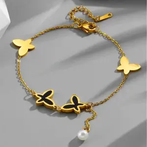 Butterfly Pearl Charm Anklet – Elegant Double Layer Women’s Jewelry Gift