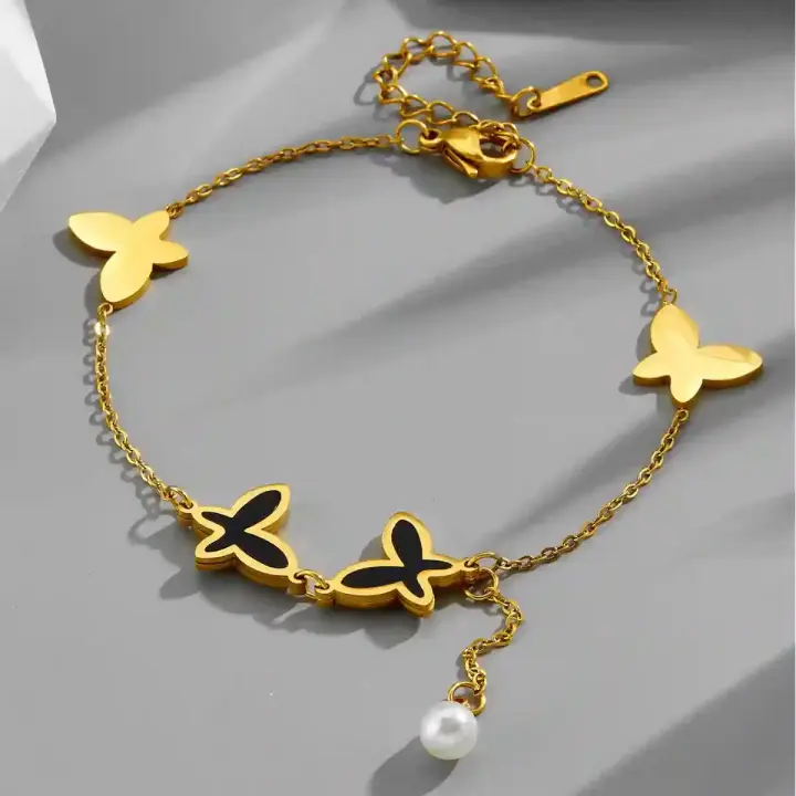 Butterfly Pearl Charm Anklet – Elegant Double Layer Women’s Jewelry Gift