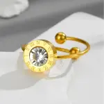 Afirstee Stainless Steel Roman Number Ring – Gold Color with Cubic Zirconia for Women