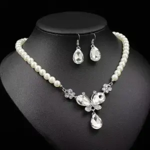European & American Style Pearl Jewelry Set – Bridal Gem Necklace & Earrings