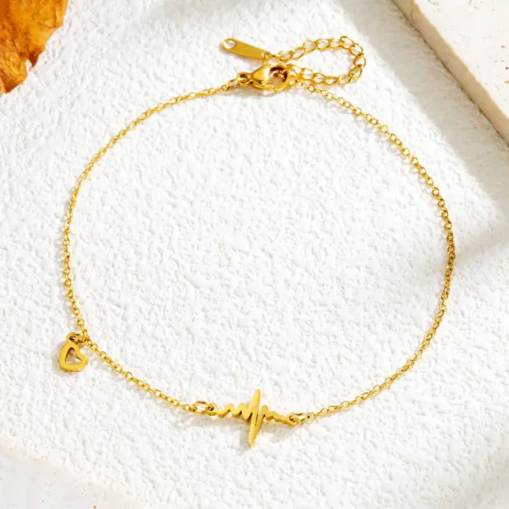Gold Color Stainless Steel Anklet – Heart Charm Love Jewelry for Women
