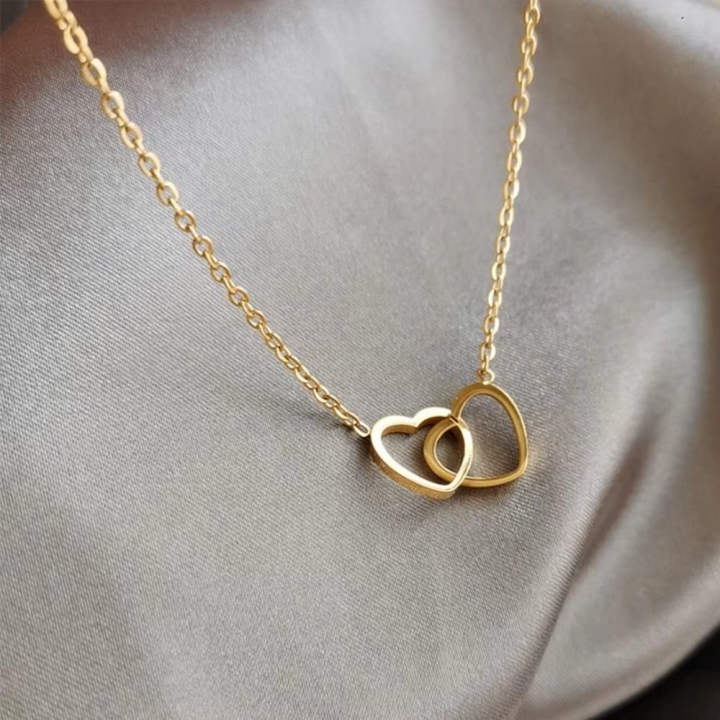 Double Heart Gold Pendant Necklace